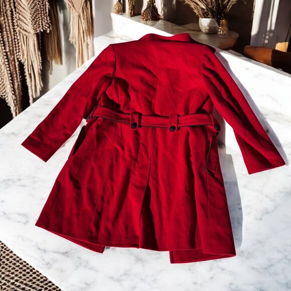 Vintage Preston & York Cardinal Red 100% Wool Pea Coat Size 4 Double Breasted - Picture 11 of 14